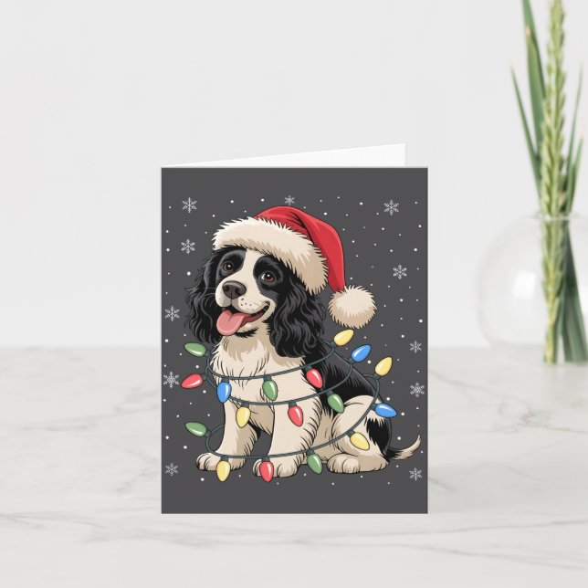 English Springer Spaniel Dog Christmas Tree Lights Card (Front)