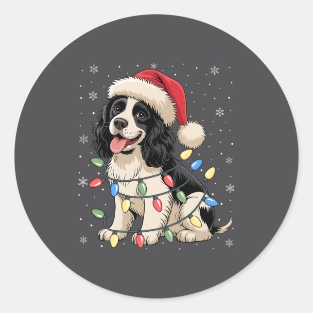 English Springer Spaniel Dog Christmas Tree Lights Classic Round Sticker (Front)
