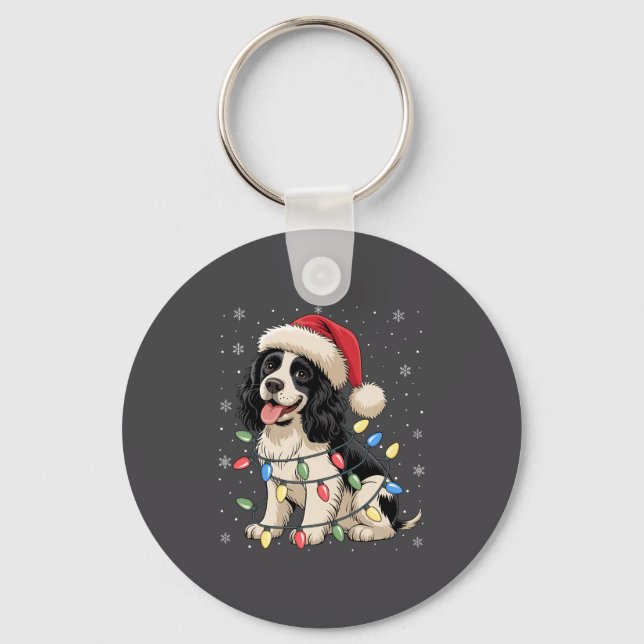 English Springer Spaniel Dog Christmas Tree Lights Key Ring (Front)