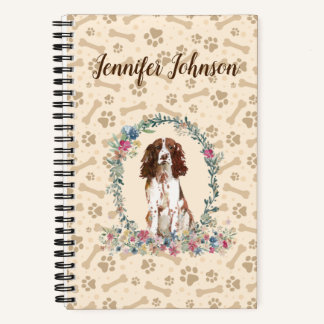 English Springer Spaniel Dog Paw Print & Floral Notebook