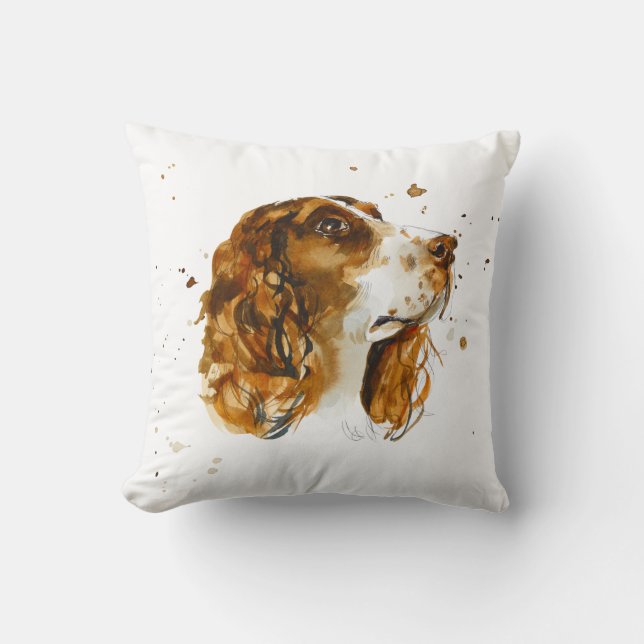 English Springer Spaniel Dog Puppy Watercolor Cushion (Front)