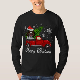 English Springer Spaniel Dog Riding Red Truck Chri T-Shirt