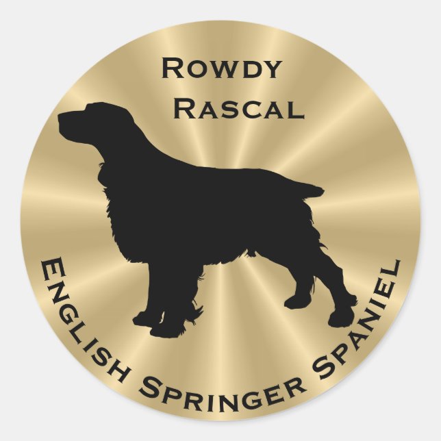 English Springer Spaniel Dog Silhouette Classic Round Sticker (Front)