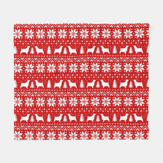 English Springer Spaniel Dog Silhouettes Christmas Fleece Blanket (Front (Horizontal))