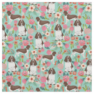 English Springer Spaniel Dog Vintage Florals Fabric