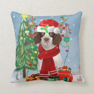 English Springer Spaniel dog with Christmas gifts  Cushion