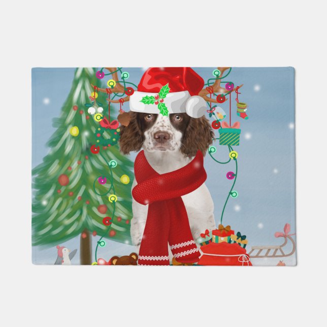 English Springer Spaniel dog with Christmas gifts  Doormat (Front)