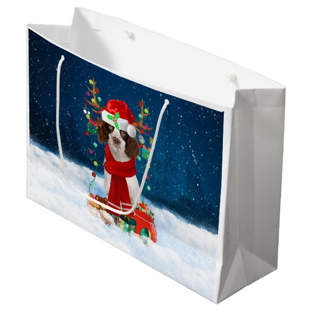 English Springer Spaniel dog with Christmas gifts  Large Gift Bag (Front Angled)