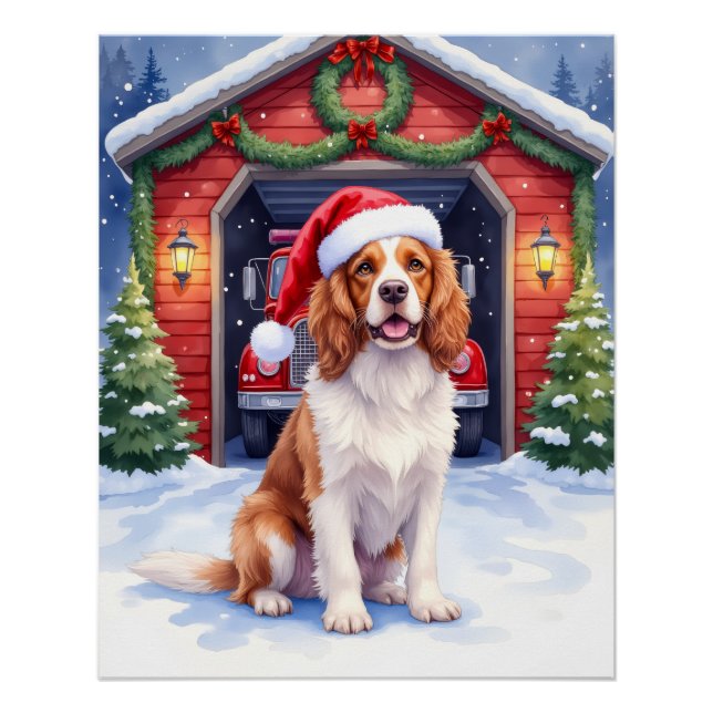 English Springer Spaniel Fire Station Santa Poster (Front)