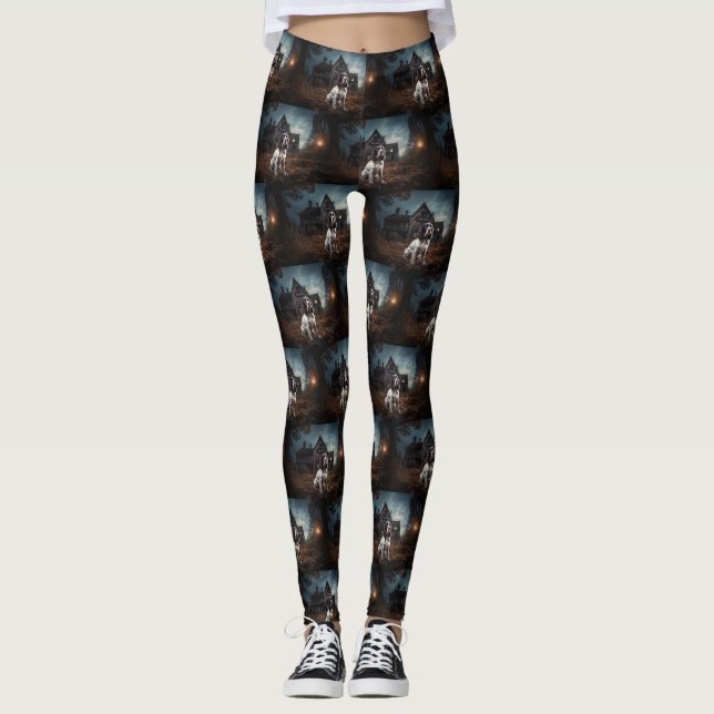 English Springer Spaniel Halloween Scary Leggings (Front)