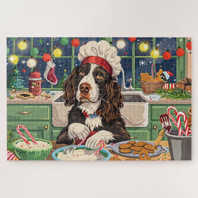 English Springer Spaniel Holiday Baking: Festive  Jigsaw Puzzle (Horizontal)