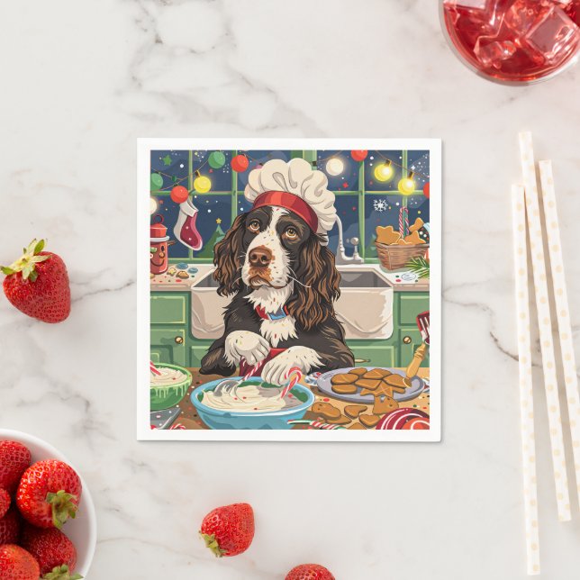 English Springer Spaniel Holiday Baking: Festive  Napkin (Insitu)