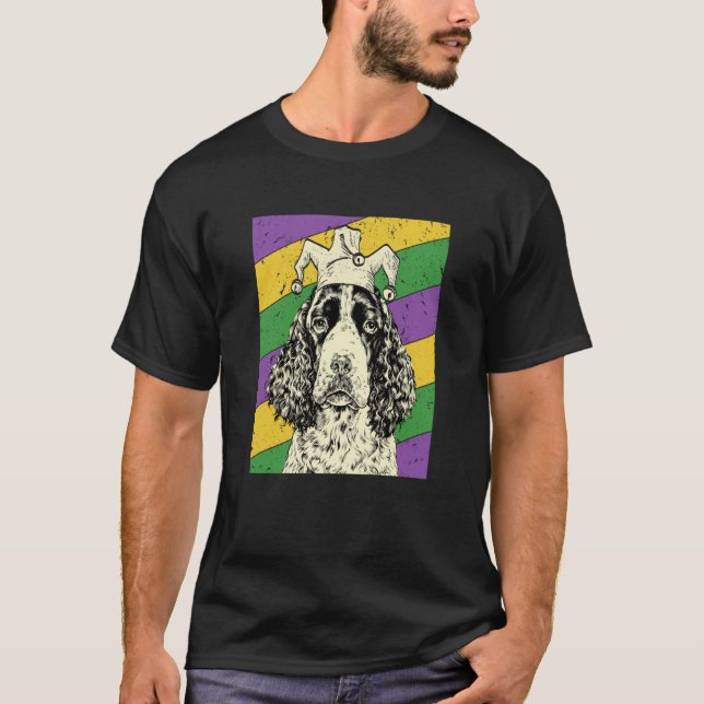 English Springer Spaniel Jester Mardi Gras Dog Mum T-Shirt (Front)