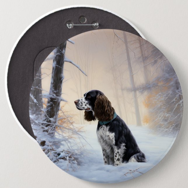 English Springer Spaniel Let It Snow Christmas 6 Cm Round Badge (Front & Back)