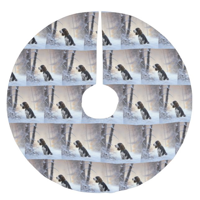 English Springer Spaniel Let It Snow Christmas Brushed Polyester Tree Skirt (Front)