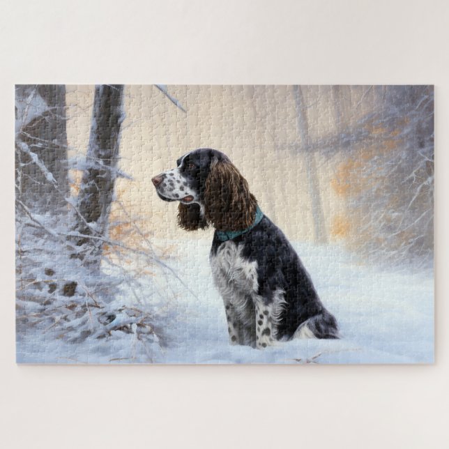 English Springer Spaniel Let It Snow Christmas Jigsaw Puzzle (Horizontal)