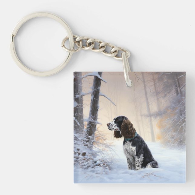 English Springer Spaniel Let It Snow Christmas Key Ring (Front)