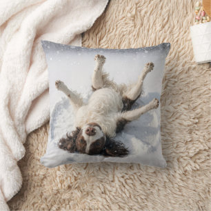 English Springer Spaniel Making a Snow Angel Cushion