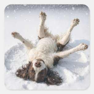 English Springer Spaniel Making a Snow Angel Square Sticker