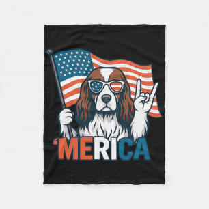 English Springer Spaniel Merica American Flag 4th Fleece Blanket