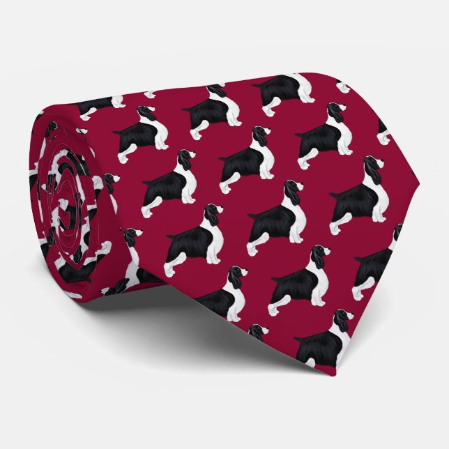 English Springer Spaniel Neck Tie - Burgandy (Rolled)