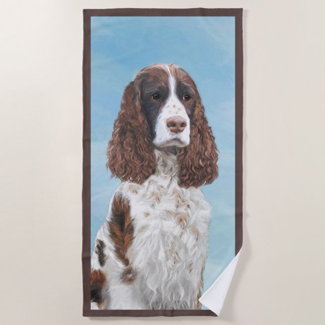 English Springer Spaniel Painting Original Dog Art Beach Towel (Front)