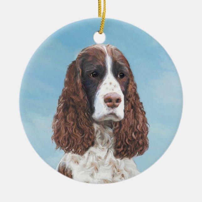 English Springer Spaniel Painting Original Dog Art Ceramic Ornament (Front)
