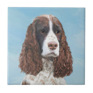 English Springer Spaniel Painting Original Dog Art Ceramic Tile