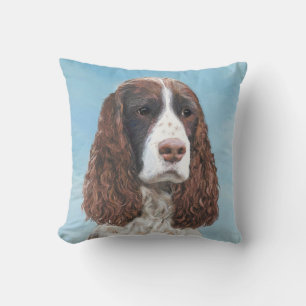 English Springer Spaniel Painting Original Dog Art Cushion