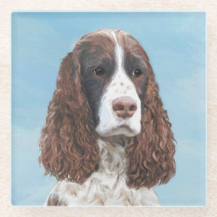 English Springer Spaniel Painting Original Dog Art Glass Coaster