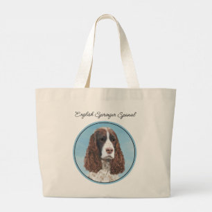 English Springer Spaniel Painting Original Dog Art Large Tote Bag