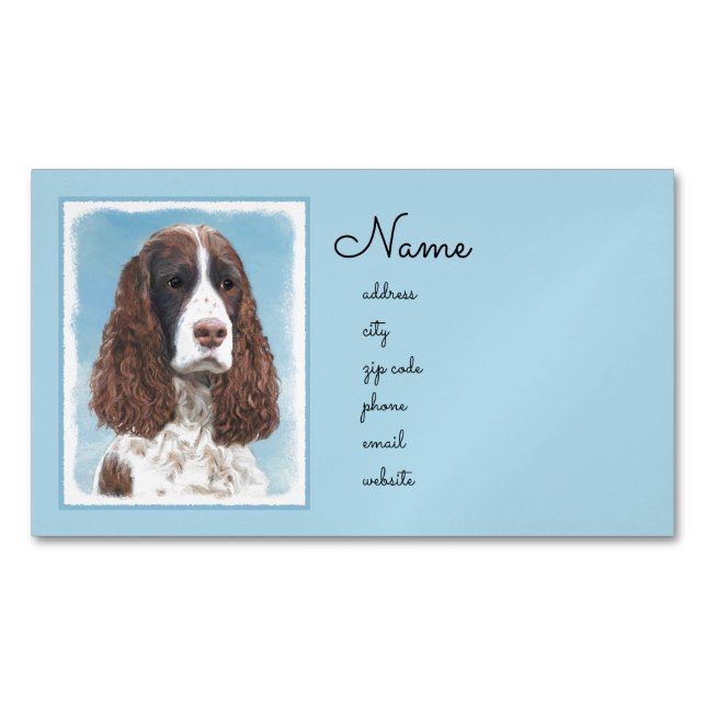English Springer Spaniel Painting Original Dog Art Magnetic Business Card (Front)