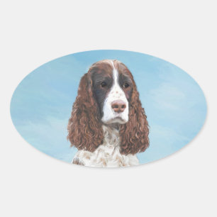 English Springer Spaniel Painting Original Dog Art Oval Sticker