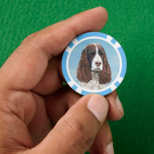 English Springer Spaniel Painting Original Dog Art Poker Chips