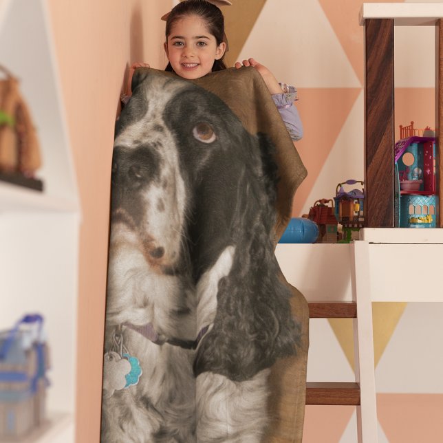 English Springer Spaniel Pet Photo Fleece Blanket (In Situ Folded)