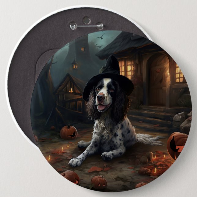 English Springer Spaniel Pumpkins Halloween Scary  6 Cm Round Badge (Front & Back)