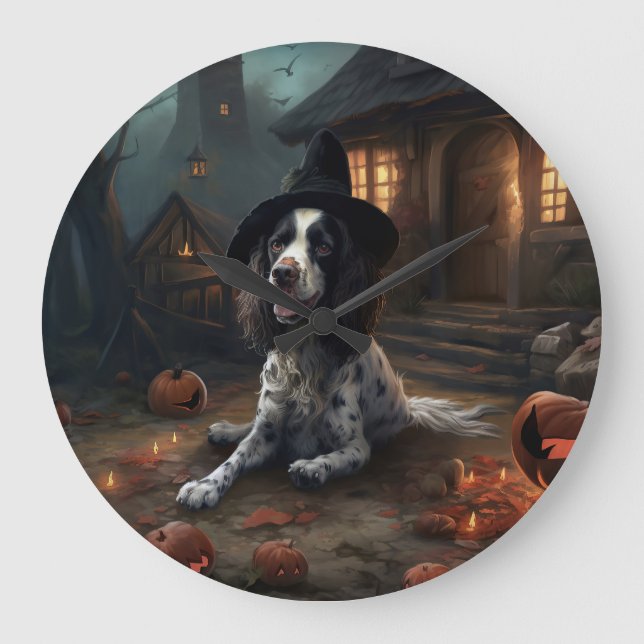 English Springer Spaniel Pumpkins Halloween Scary  Large Clock (Front)