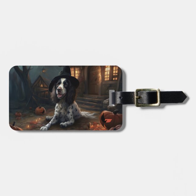 English Springer Spaniel Pumpkins Halloween Scary  Luggage Tag (Front Horizontal)