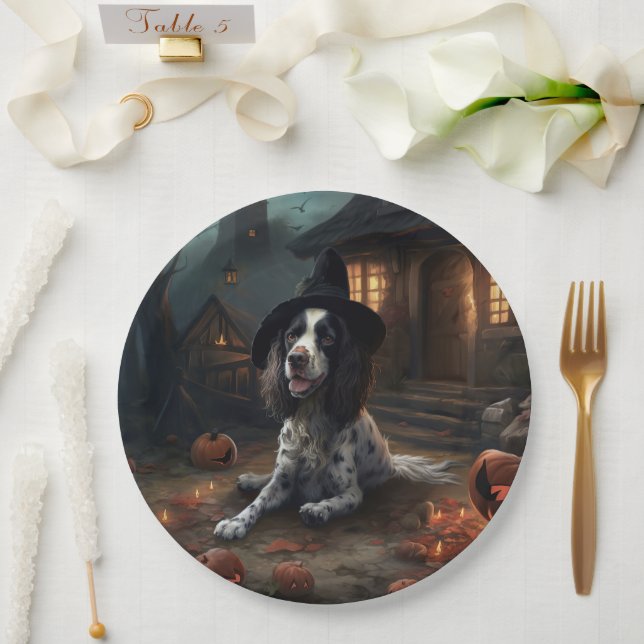 English Springer Spaniel Pumpkins Halloween Scary  Paper Plate (Wedding)
