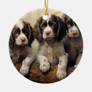 English springer spaniel puppies ceramic ornament