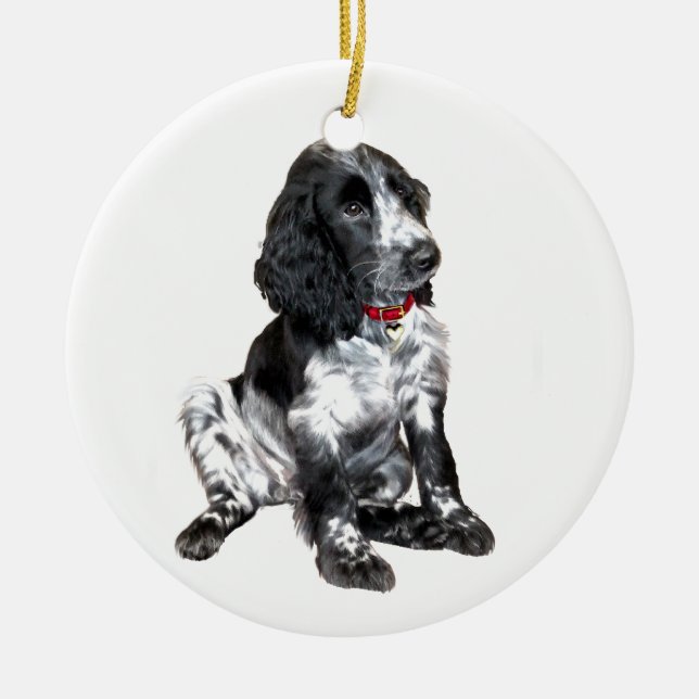 English Springer Spaniel Puppy - black and white Ceramic Tree Decoration (Front)