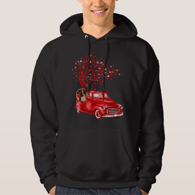 English Springer Spaniel Riding Truck Valentine Bu Hoodie (Front)
