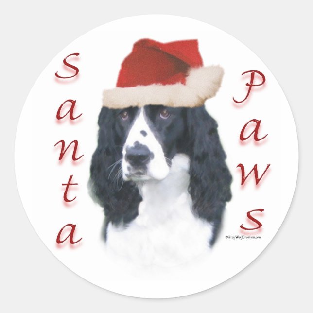 English Springer Spaniel Santa Paws Classic Round Sticker (Front)