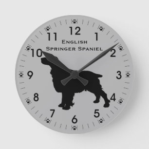English Springer Spaniel Silhouette Personalised Round Clock