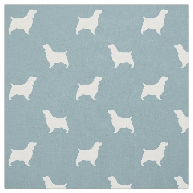English Springer Spaniel Silhouettes Pattern Blue Fabric (Swatch)