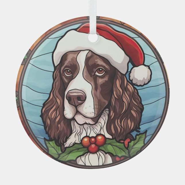 English Springer Spaniel Stained Glass Christmas Glass Tree Decoration (Front)