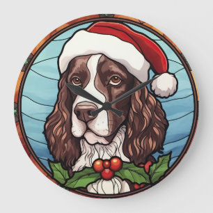 English Springer Spaniel Stained Glass Christmas Large Clock