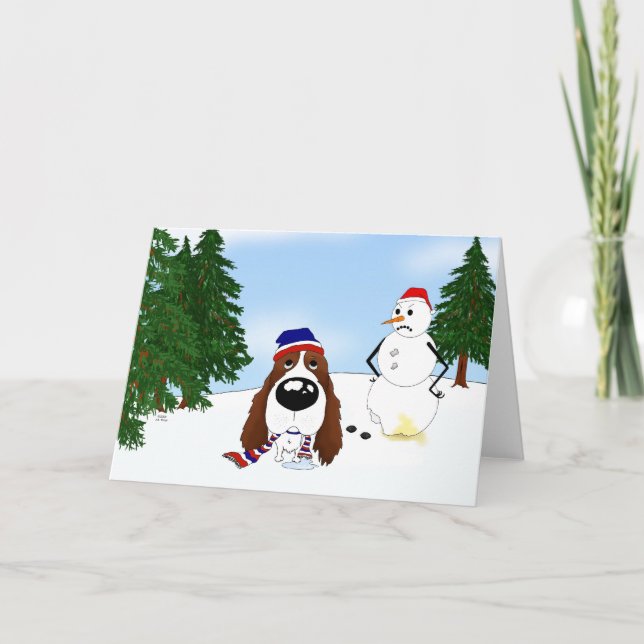 English Springer Spaniel Winter Scene Holiday Card (Front)