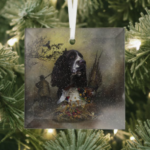 English Springer Spaniel with pheasant  Glass Tree Decoration