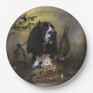 English Springer Spaniel with pheasant  Paper Plate